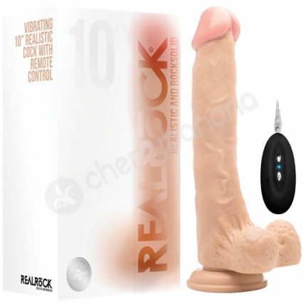 Realrock Vibrating 10'' Flesh Realistic Cock With Scrotum