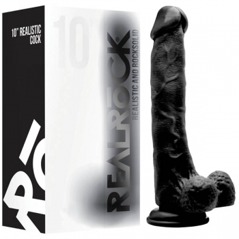 Realrock 10'' Black Realistic Cock With Scrotum