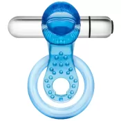 Stay Hard 10 Function Blue Vibrating Tongue Cock Ring With Ball Strap