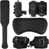 Adam & Eve Fetish Dreams Black Beginner Bondage Set - 4 Piece Set Plus Free Finger Vibe